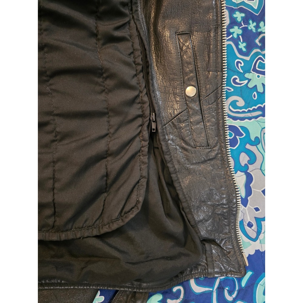 Vintage MOB 5XL Black Leather Motorcycle Biker Jacket Belted Lace Heavyweight - Picture 11 of 15